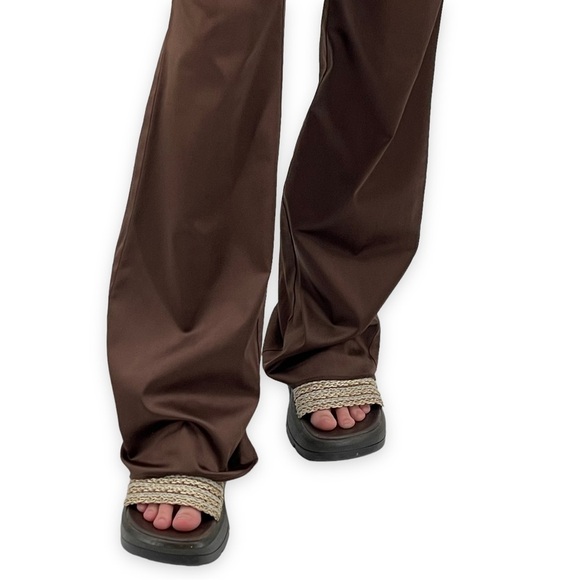 Vintage Y2K Low Rise Flare Leg Pants Dark Brown Satin Trousers Stretch | Size 1 - Picture 8 of 15